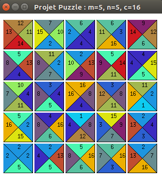 Sur une grille 5x5 avec 16 couleurs