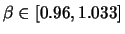 $\beta \in
[0.96,1.033]$