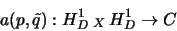 \begin{displaymath}
a(p,\tilde{q}): H_{D}^{1}\:_{X}\: H_{D}^{1}\rightarrow C\\
\end{displaymath}
