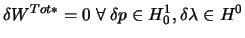 $\delta W^{Tot*}=0\; \forall \; \delta p \in H^{1}_{0}, \delta \lambda \in H^{0}$