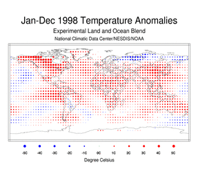 1998 Blended Land and Ocean surface Temperature Dot map