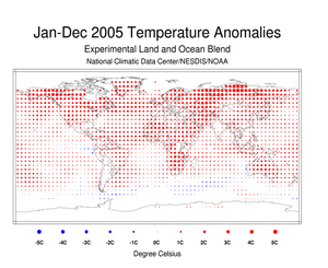 Current year's Blended Land and Ocean Surface Temperature Dot map